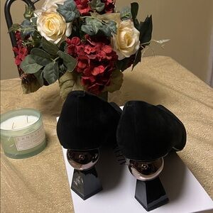 Black Suede Sculptural Heel Pumps